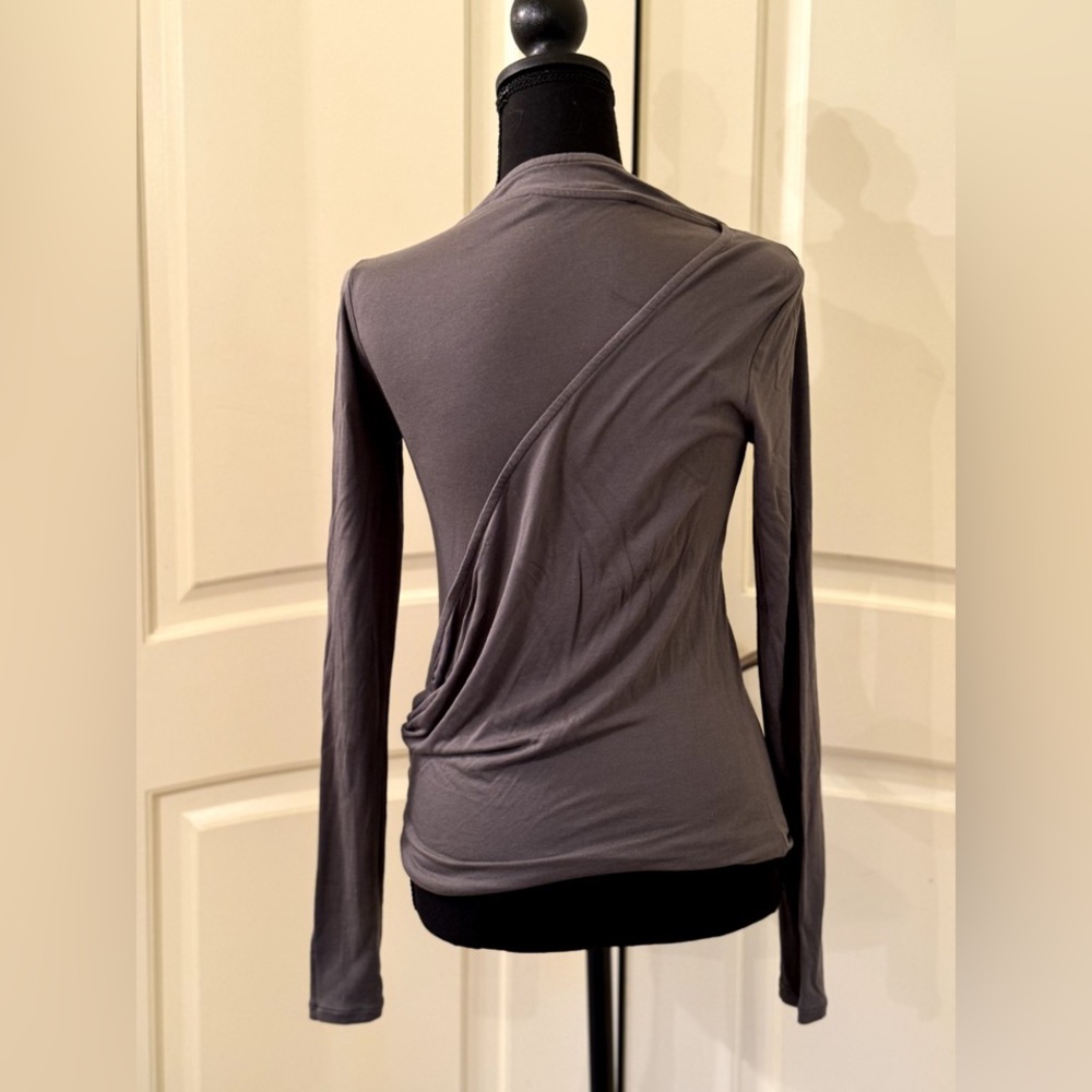 AllSaints Women's Dark Green V-Neck Long Sleeve Pullover Faux Wrap Top Size 4 - Picture 3 of 5